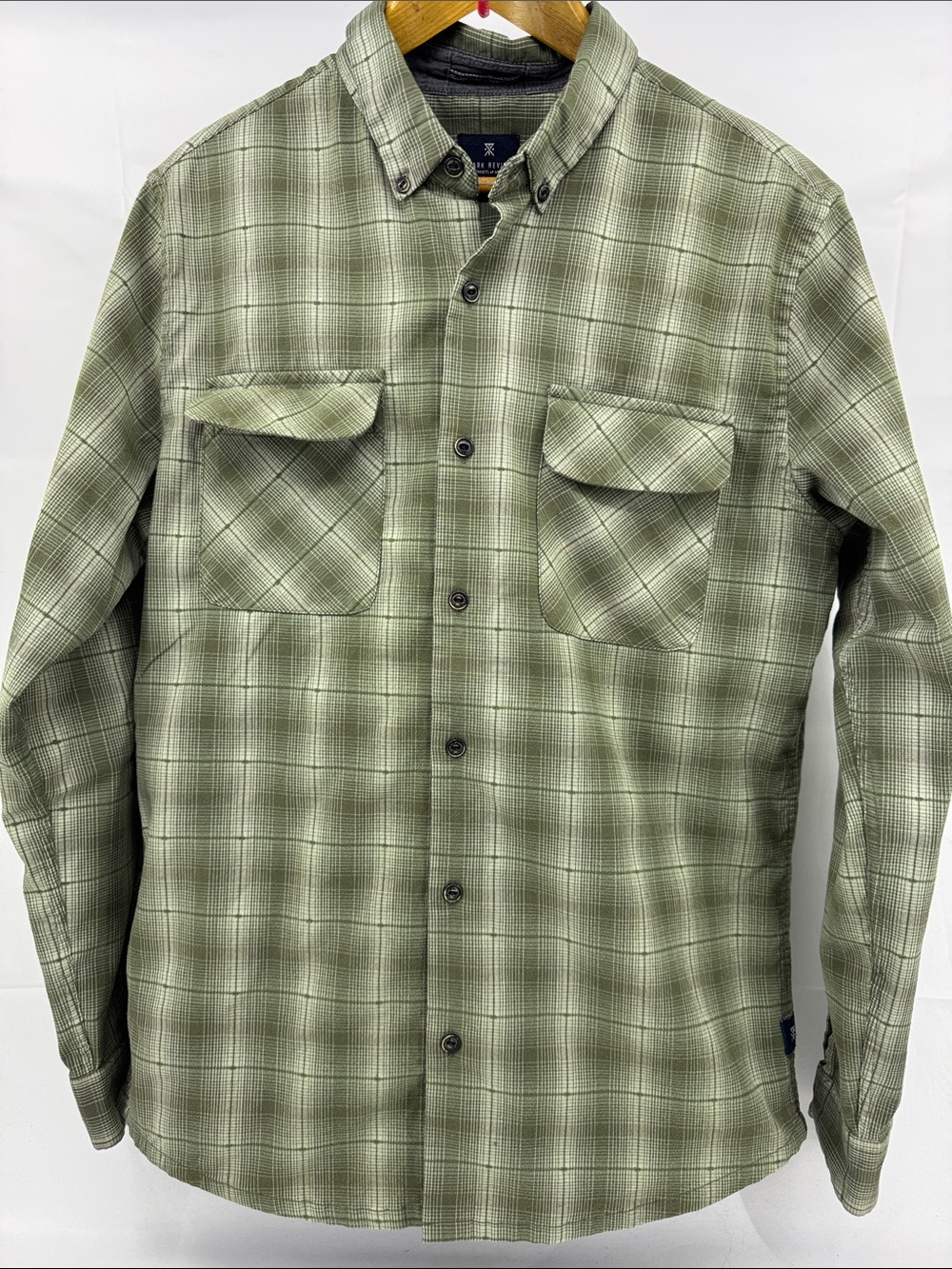 Roark Revival Mens Olive Green Plaid Long Sleeved Button-Down Shirt, sz M